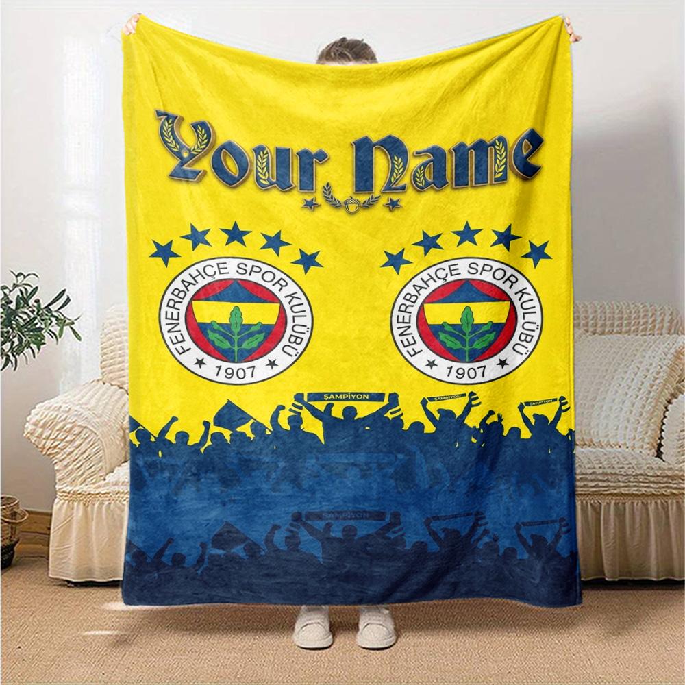 Name Custom Fenerbahce sk logo Print Flannel Blanket High Quality Warm Comfortable Cover for All Seasons Perfect for Gifts Home Decor