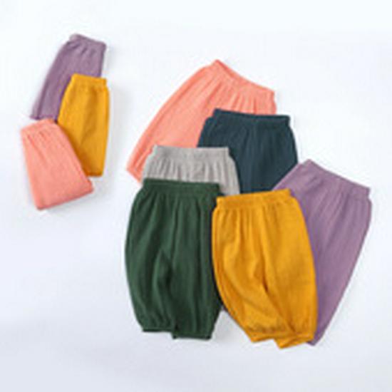 Children's Spring Summer Ribbed Flare Pants - Solid Color Elastic Casual Wear for Baby Girls and Toddlers
