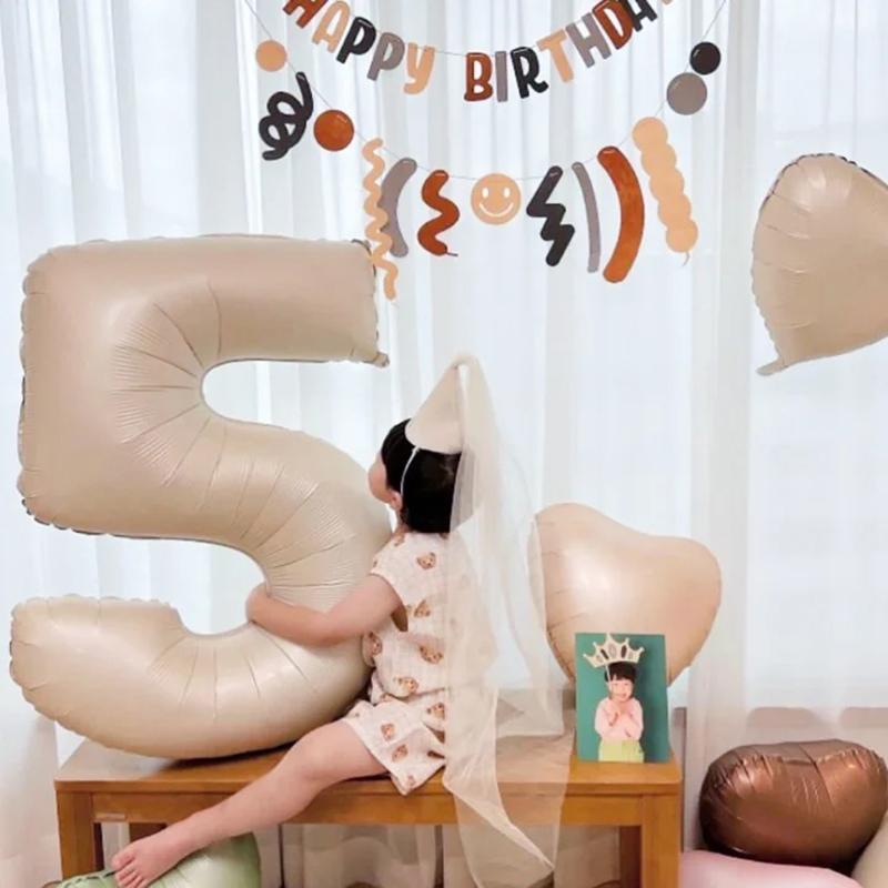 1/3/10Pcs Holiday Party Decorations, Baby Birthday Decorations, 32-Inch Individually Wrapped Caramel Cream Number Foil Balloons