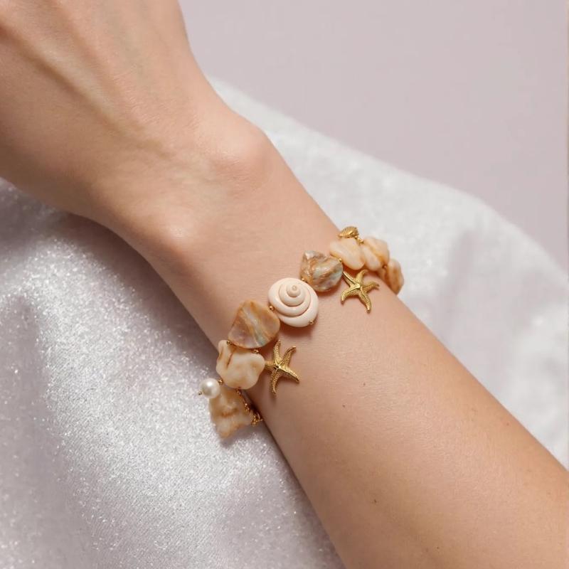 Handmade Look Stainless Steel Marine Jewelry Adjustable Length Starfish Shell Necklace/Bracelet Summer Fashion Gift