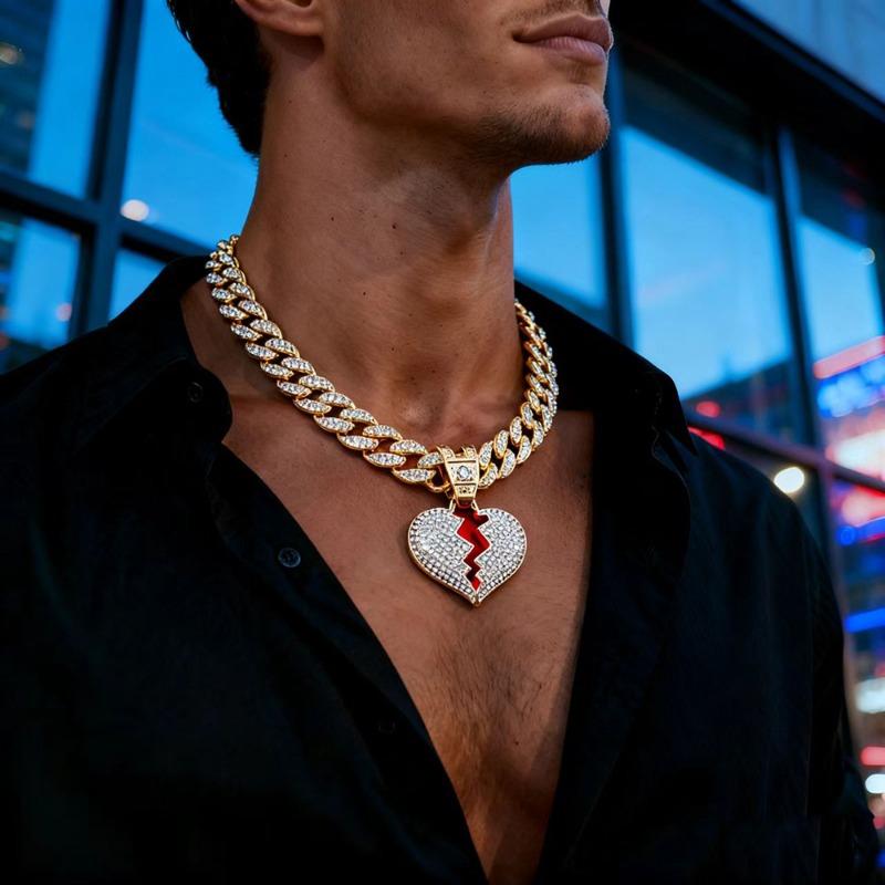 Hip Hop Persönlichkeit Liebe Anhänger Herren Diamant Halskette HIPHOP Schmuck Europäische und Amerikanische Cubanische Kette Bemalter Öl Herz Anhänger