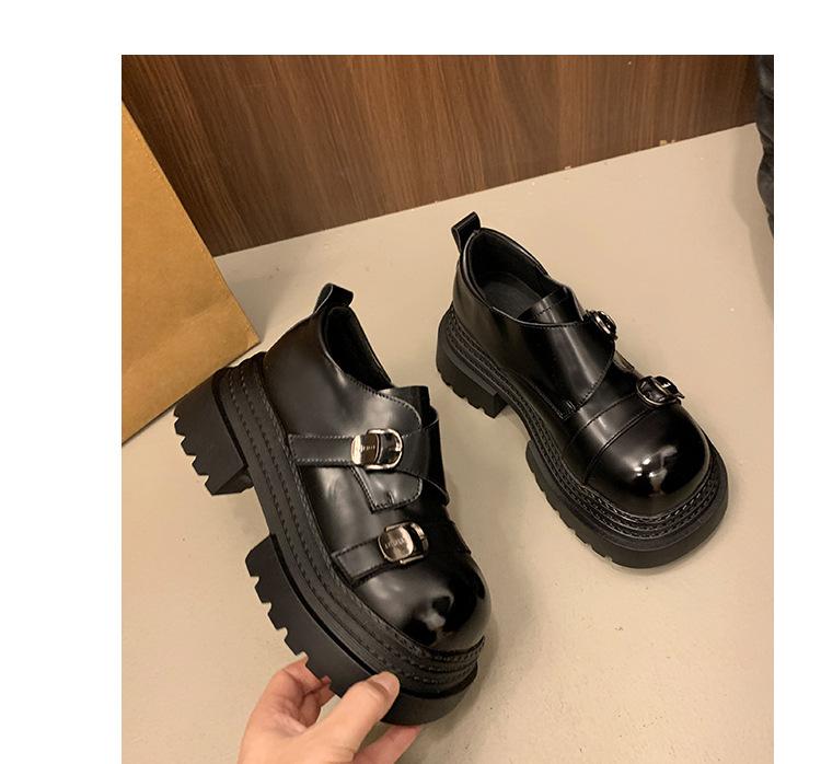 

Полированная толстая подошва, увеличивающая рост, пряжка ремня, женские весенние новые туфли Мэри Джейн из мелкой кожи 40 чёрный