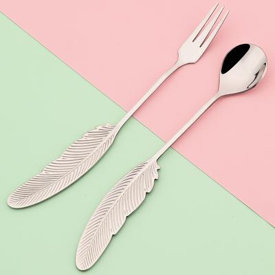 2Pcs Creative Fork Spoon Dinnerware Set 304 Stainless Steel Cutlery Cake Fruit Fork Coffee Ice Cream Stirring Spoon Kitchen Tool