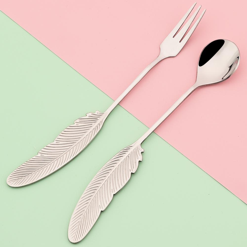 2Pcs Creative Fork Spoon Dinnerware Set 304 Stainless Steel Cutlery Cake Fruit Fork Coffee Ice Cream Stirring Spoon Kitchen Tool