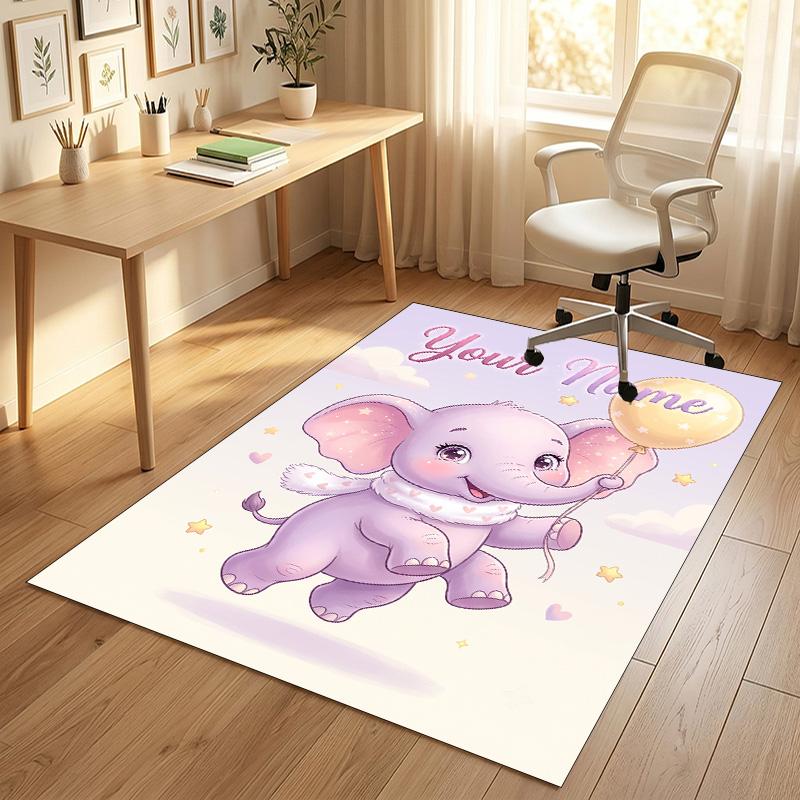 Elephant Theme Crystal Velvet Rug Personalized Custom Name Text Soft Floor Mat Home Decor