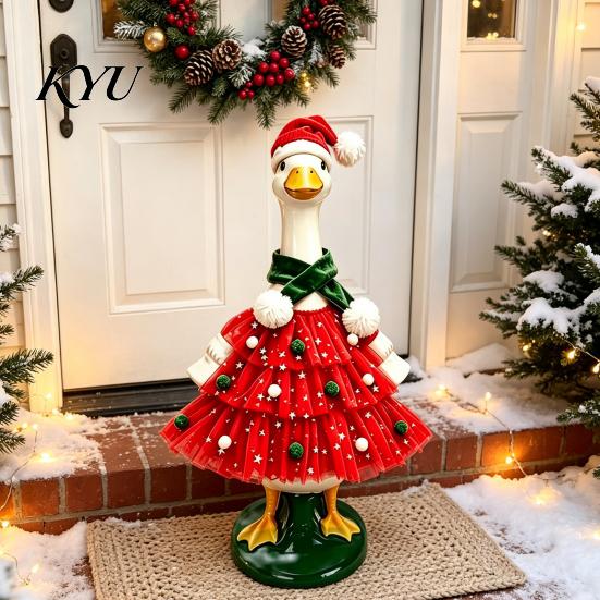 Christmas Goose Outfit Porch Outfit, Santa Dress with Plush Scarf And Outdoor Ornament Hat Apparel, Festive Winter Holiday Costume for Lawn Statue