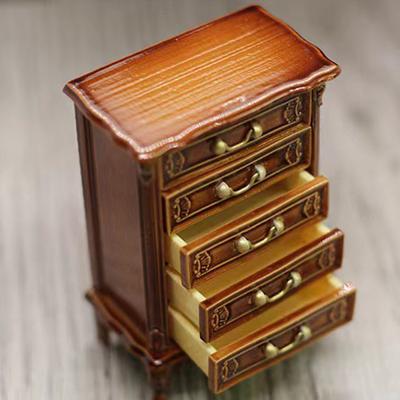 Miniature Dollhouse Cabinet with Functional Drawers Model Furniture for Role Playing and Handcraft Scene Display