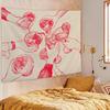 Pink Watercolor Cherry Tapestry Wall Hanging Red Fruit Coquette Ribbon Bow Aesthetic Wall Art Girls Room Wall Decor