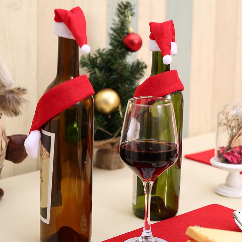 Charming Christmas Themed Wine Bottle Cover Set With Non Woven Scarf And Hat For Holiday Decor