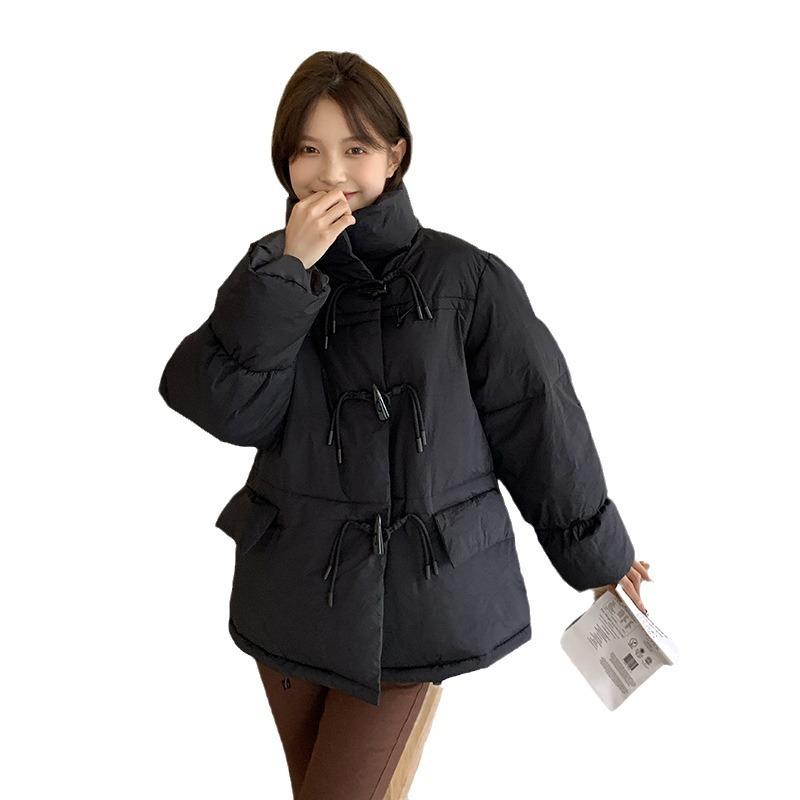 Stand-up collar down cotton clothes women's short new loose horn buckle cotton clothes bread clothes jacket