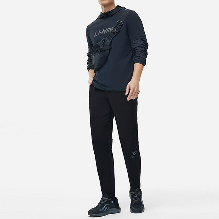 Li Ning Running Series Solid Color Mid Waist Reflective Straight Leg Casual Sports Pants Men Pants Black AYKT047-1