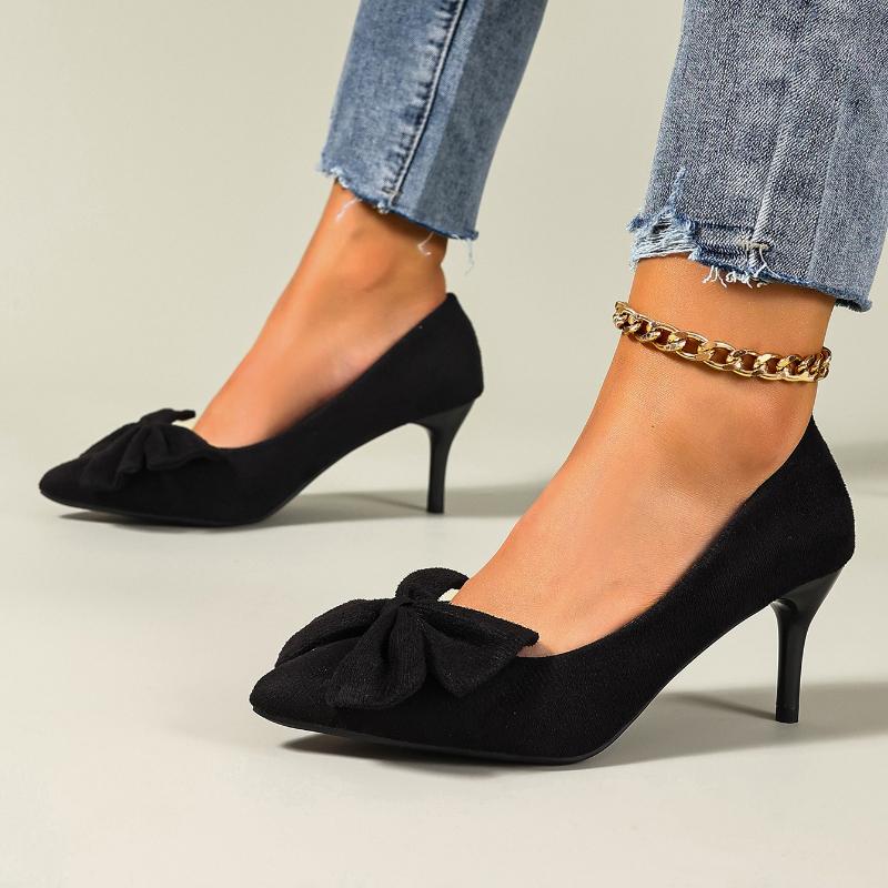 

Модная обувь для женщин 2025 Супер высокий каблук Женская летняя обувь Черные офисные туфли-стилеты Заостренный носок с бантом Натуральная Марка Туфли-лодочки 34 чёрный
