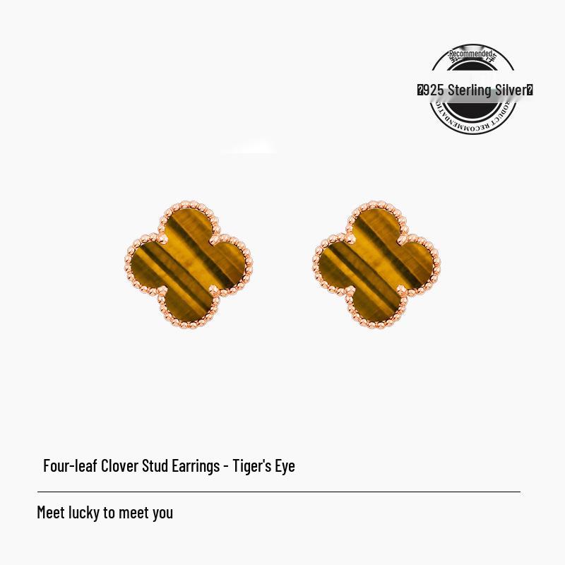 Mini náušnice puzety z mincovního stříbra S925 s jetelem a motýlkem s akcenty achátu a mušle pro ženy