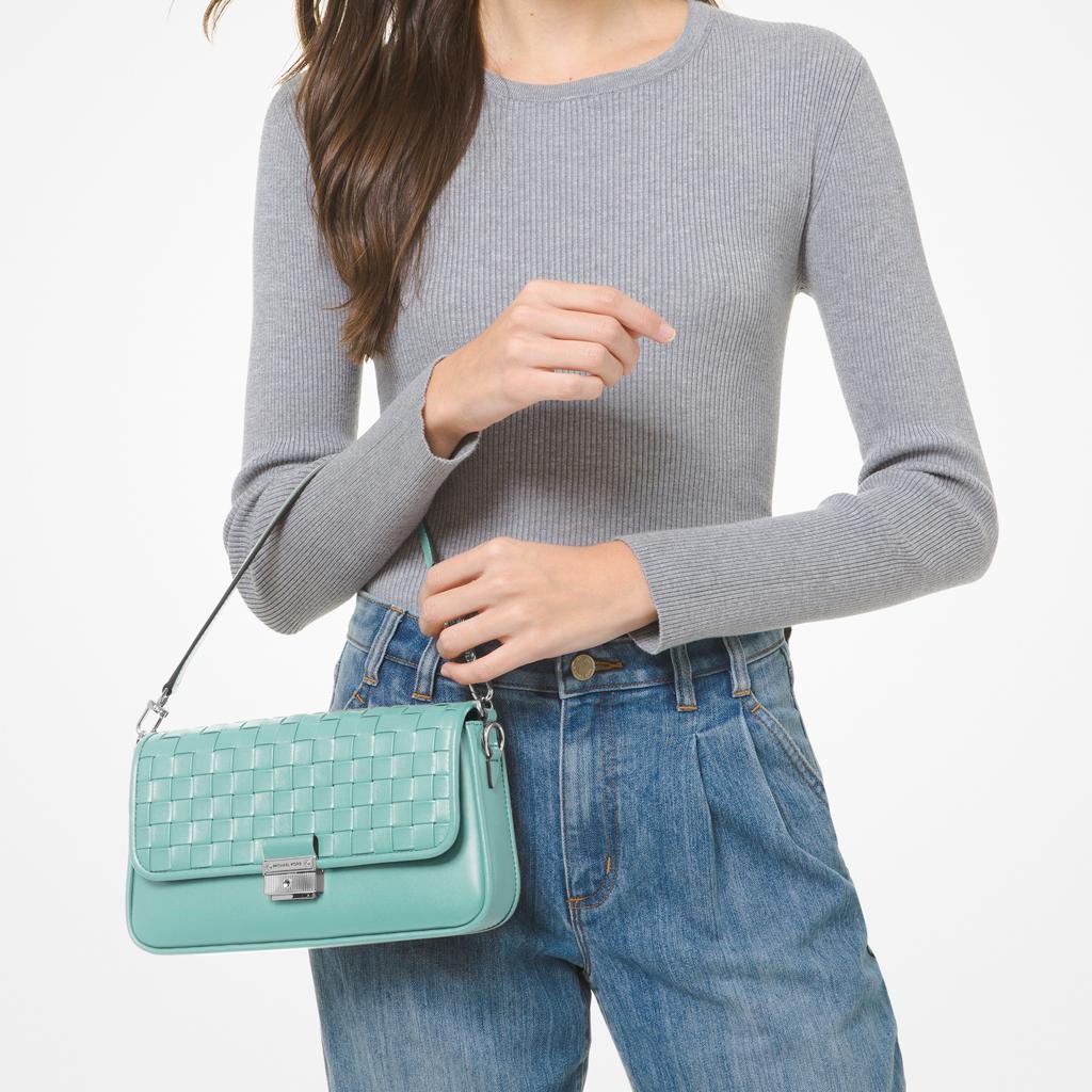 New MICHAEL KORS Leather Baguette Shoulder Bag Small Size Women's Light Aqua Blue 30S1S2BL1T-432