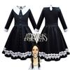 Vestido Wednesday Addams Bolsa Peruca Fantasia Cosplay Meninas Festa de Natal