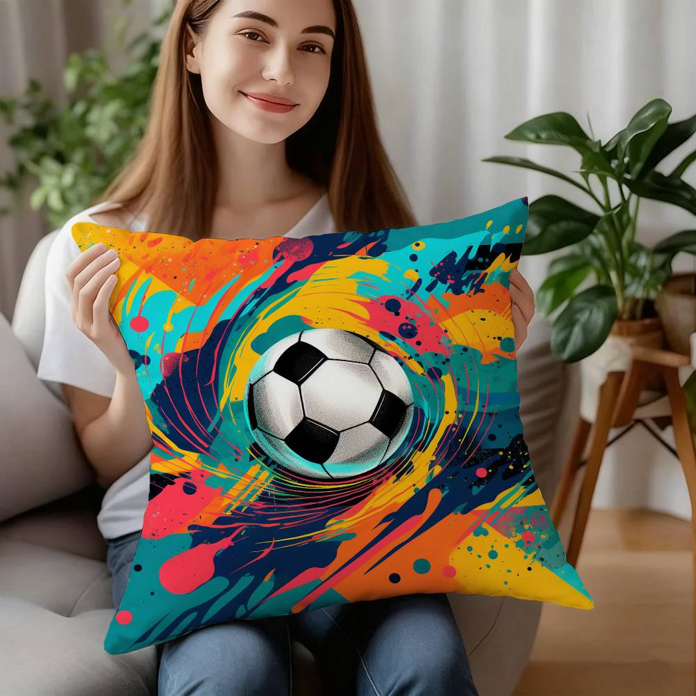 New Football Print Pillow Case Sofa Decorative Home Double-sided Printing Short Plush Cushion Pillow Cover Holiday Gift
