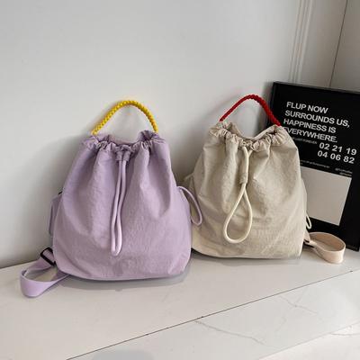 Borsa a tracolla semplice da donna autunno nuovo alla moda grande capacità coulisse borsa a tracolla borsa in tessuto zaino