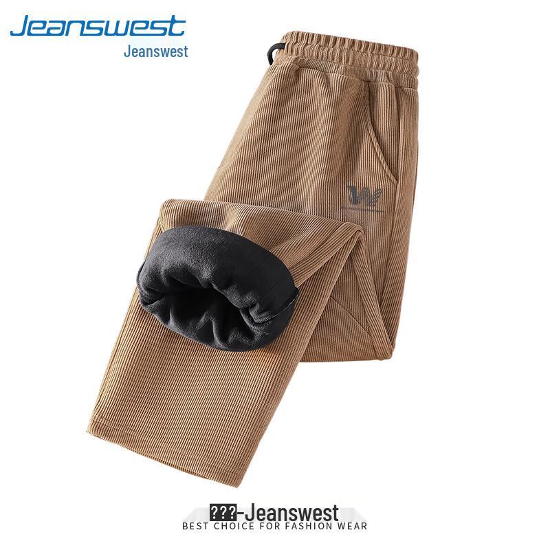 Jeanswest Men's 2025 Winter Japanese Plus Velvet Chenille Straight-Leg Casual Pants