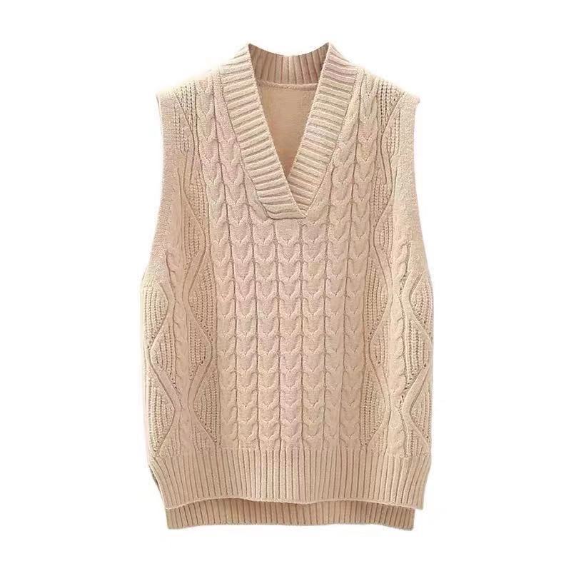 Women's Sweater Vest Knit Pullover Spring and Autumn Loose Korean Version of All-match Lady Style Sleeveless Outer Wear Vest