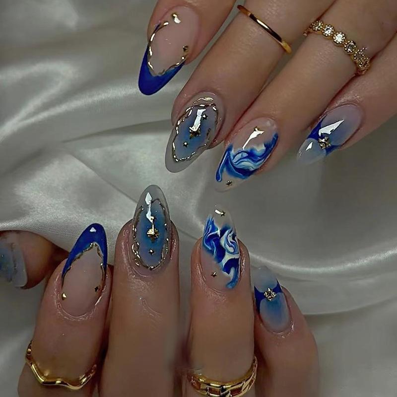 Three-dimensional Wave Star French Wearable Armor 24 Pieces Press On Nails