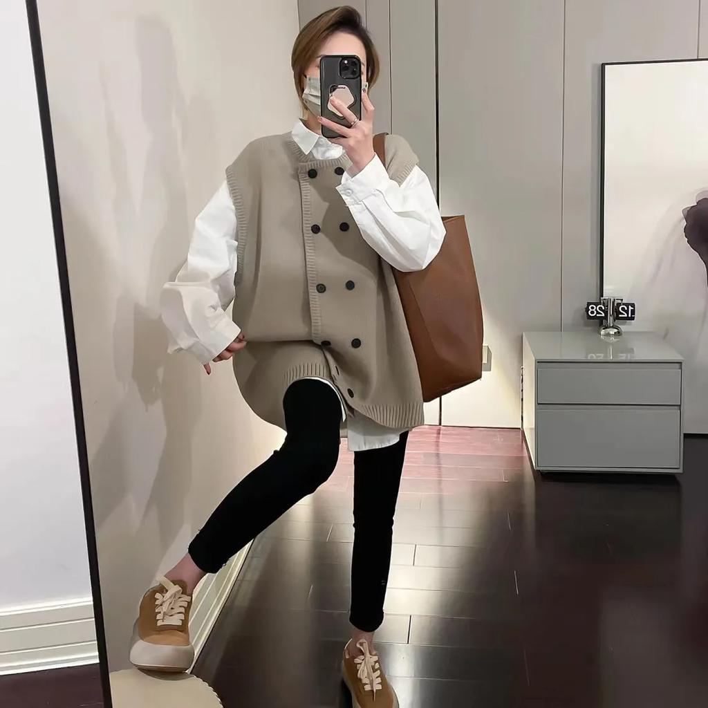 Spring and Autumn Women's Large Size Chubby Sleeveless Knitted Vest Women's Loose Layered Knitted Vest