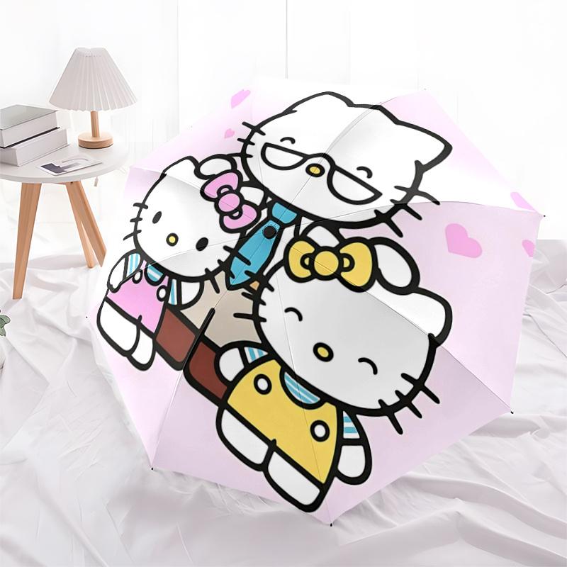 

1pc Hello Kitty Automatic Folding Umbrella with Blue Tie Design - Portable 3-Fold Outdoor for Fans, Travelers, Everyday Use, Festive Gift.Z078