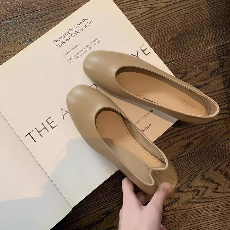 Super soft lambskin high heels women can step on heels shallow leather single shoes commuter work grandma shoes