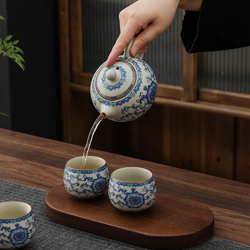 Ru Kiln Ceramic Entwined Lotus Tea Set
