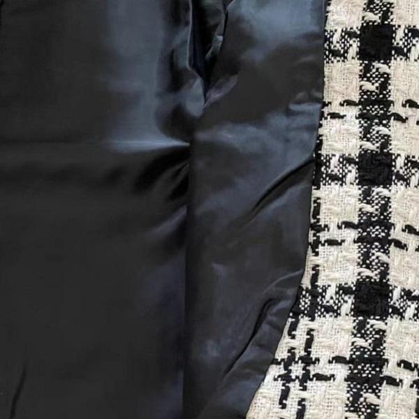 Bright Silk Bright Line Decoration Plaid Vintage O-Neck Long Sleeve Women's Jacket Covered Button Short Jackets Coat Women