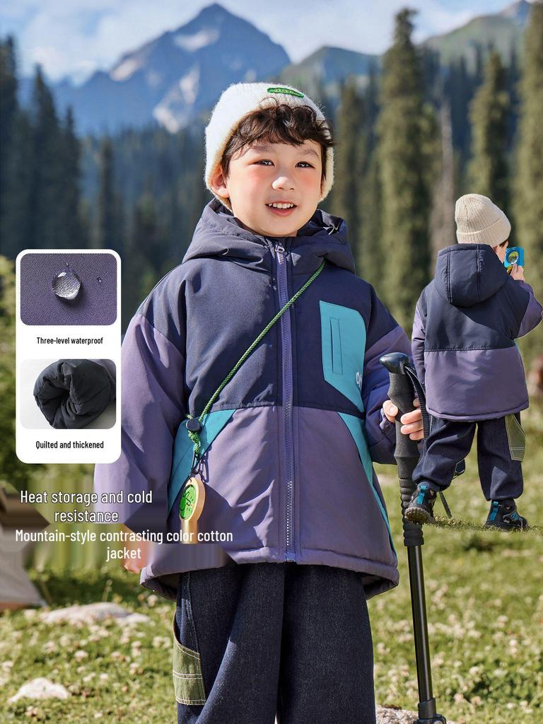 European Boys' Contrast Color Waterproof Thick Winter Jacket 2025 - New Baby & Toddler Cotton Outerwear