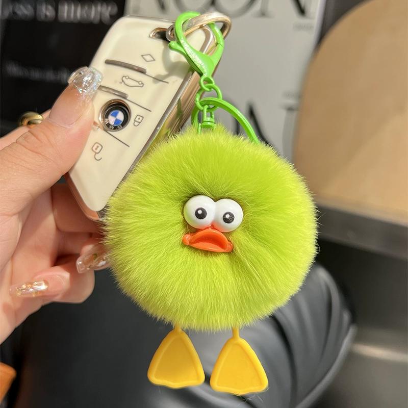 [Cute Little Duck] Rex Rabbit Hair Small Coal Ball Car Keychain Pendant Internet Celebrity Hair Pom-pom Book Bag Pendant
