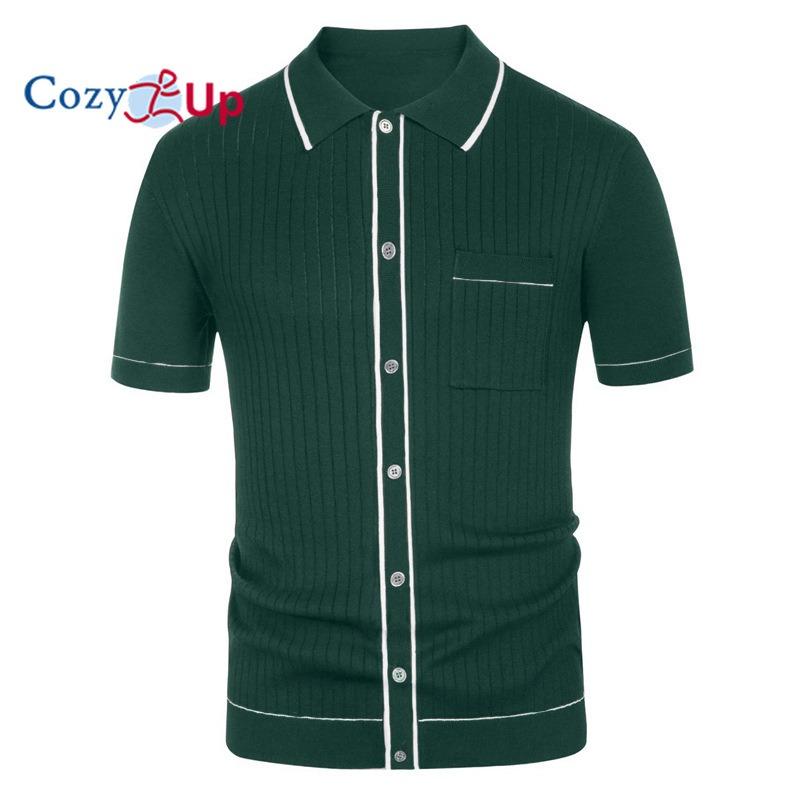 Уютная мужская роскошная трикотажная рубашка-поло с короткими рукавами, повседневная лоскутная рубашка с лацканами на пуговицах, модная трикотажная одежда, летняя одежда M зелёный