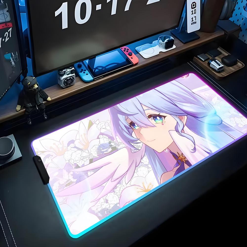 robin honkai Mouse Pad RGB Gaming Mousepad Big LED Pad PC Desk Mat Luminous Mouse Pad Large Keyboard Mats Table Rug With Backlit