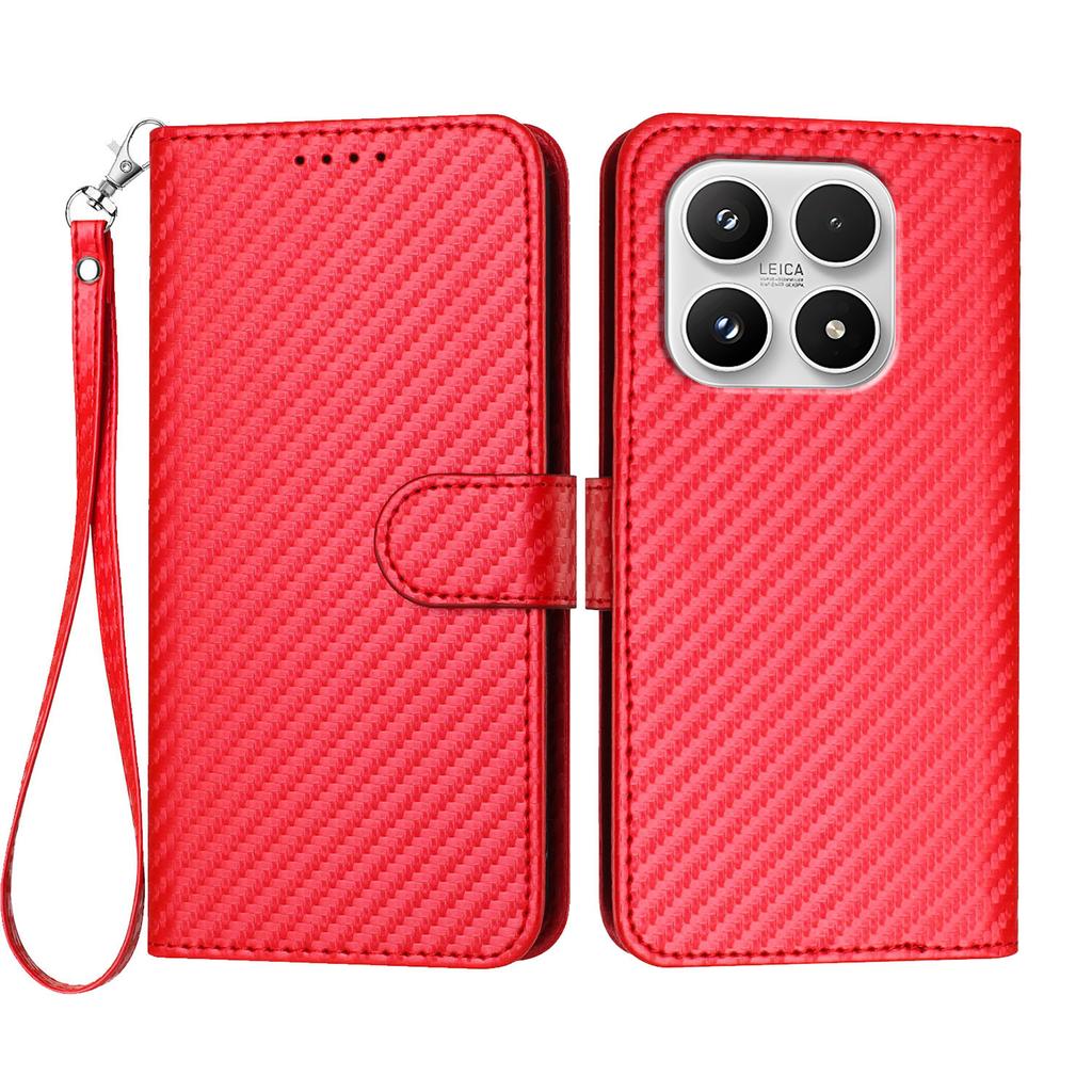 For Xiaomi 17 Wallet Case with Strap Carbon Fiber Texture Leather Mobile Cover