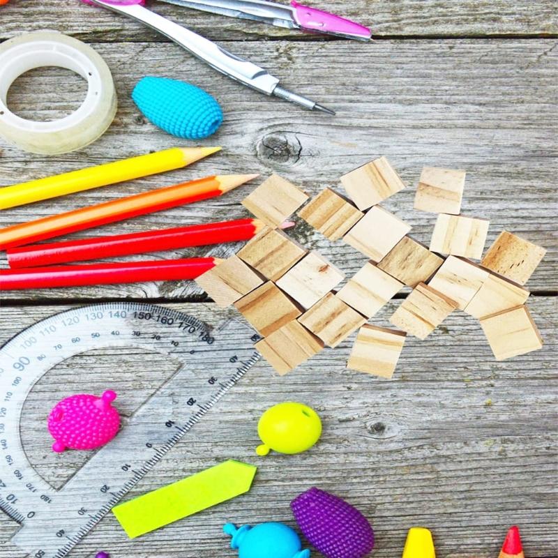 100Pcs Unfinished Natural Wood Squares Paintable Wooden Cubes For Painting Carving Home Decorations Handmade Presents
