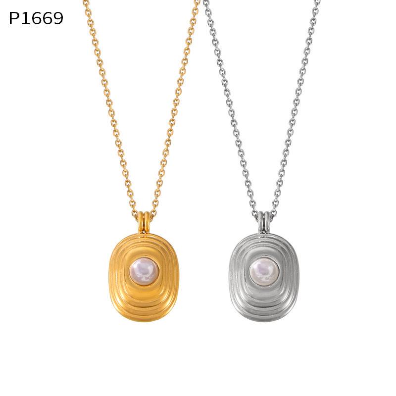 18k Gold & Titanium Steel Pearl Necklace - European & American Geometric Design, Light Luxury, Non-Fading.