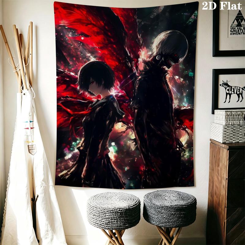 Tokyo Ghoul Wall Tapestry Aesthetic Wall Hanging Printed Fabric Blanket Decorative Tapestries for Bedroom Living Room Home Decor
