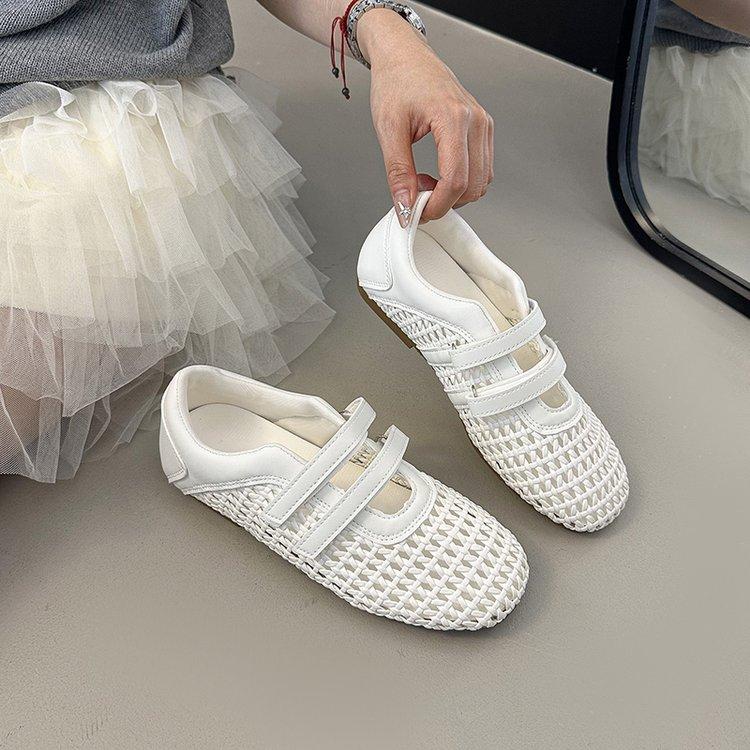 

Mary Jane single shoes women s 2025 summer new flat-soled soft-soled one-word with mesh hollow woven fishing net shoes sandals 35