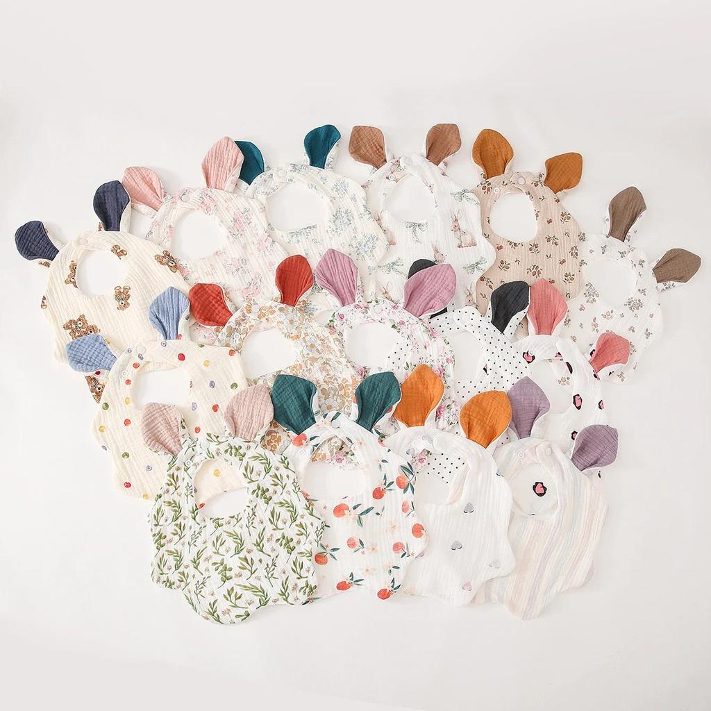 Baby Cotton Bib Cartoon Rabbit Ears Feeding Towel Water Absorbent Saliva Towel Newborns Burp Cloth for Boy Girls Accessories