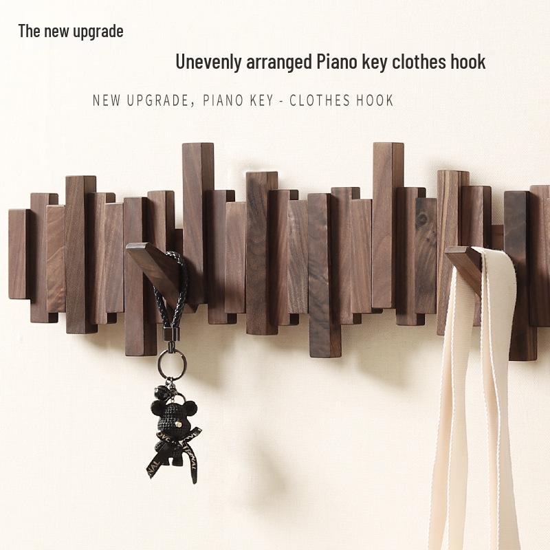 Creative Wooden Wall-Mounted Piano Key Coat Rack with Entrance Hooks