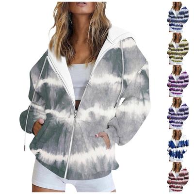 Women's Fashion Casual Printed Sweatshirt Long Sleeve With Pocket Cardigan Jacket Zipper Hoodie Coat