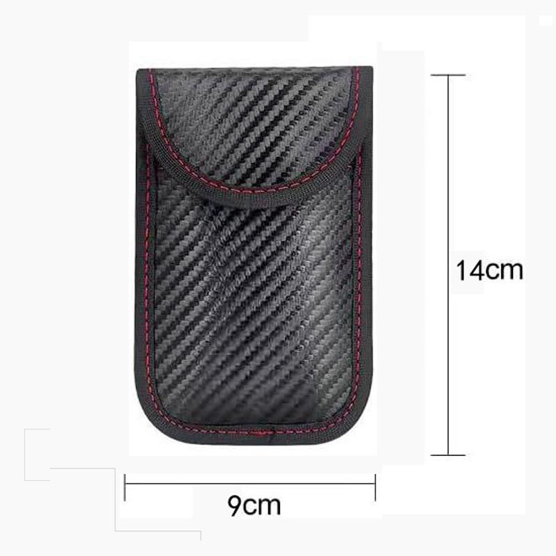 Carbon Fiber Leather RFID Car Key Signals Blocker Case With Key Hook Keyless Car Theft Pouch Faraday Car Key Bag