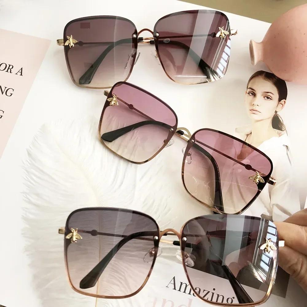 Writing A Notebook Women's Luxury Brand Designer Sunglasses Woman Vintage Rimless Square Sun Glasses Gradient Shades Little Bee Oculos