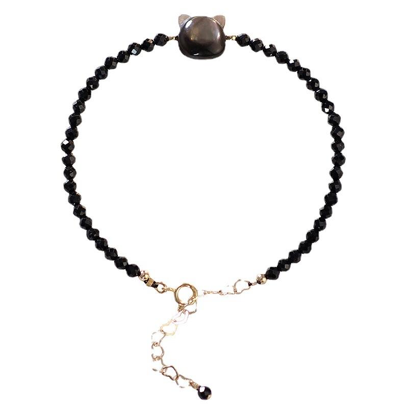 Niche Design Cat Shell Adjustable Bracelet Black crystal semi-precious stone fine luxury women's bracelet