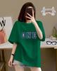 Spring and Summer Pure Cotton High-quality Short-sleeved Printed T-shirt Loose Medium and Long Round Neck Shoulder Top + Rear Bag Collar
