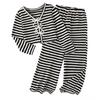 Girls' Minimalist Set: Fall Children's Black-and-White Striped V-Neck Patchwork Bow-Tie Top and Pants Two-Piece Loungewear Set