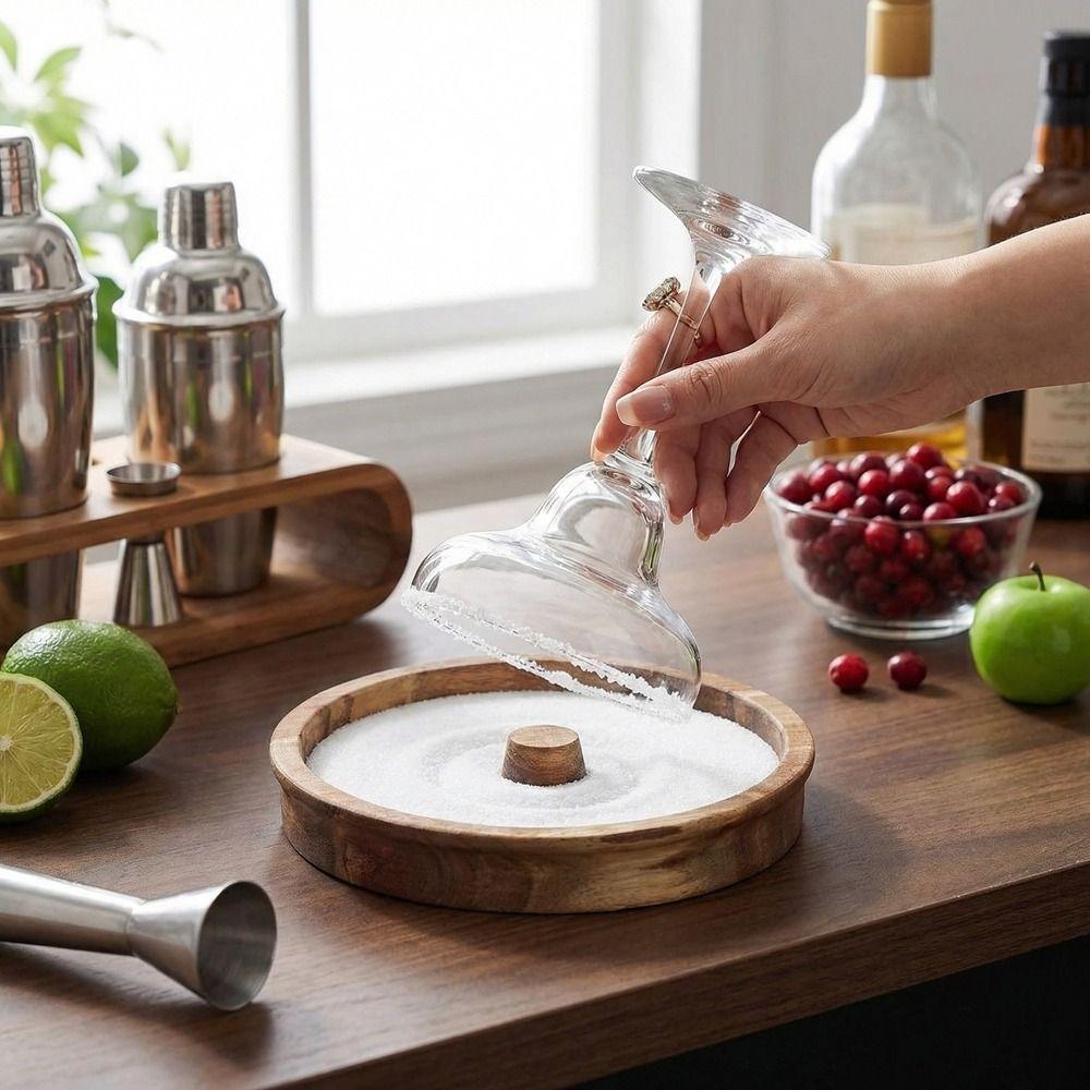 Juice Garnish Tool Wooden Margarita Salt Rimmer Portable Round Cup Salt Rimmer Sturdy Seasoning Dish For Bar Home Hotel