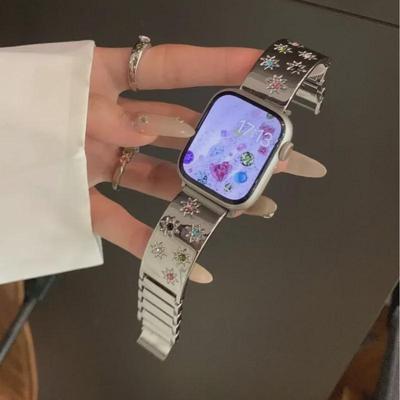 Bransoletka Star Metalowy Pasek do Apple Watch S9/Iwatch87 - Łańcuszek z Diamentami, Kompatybilność z SE