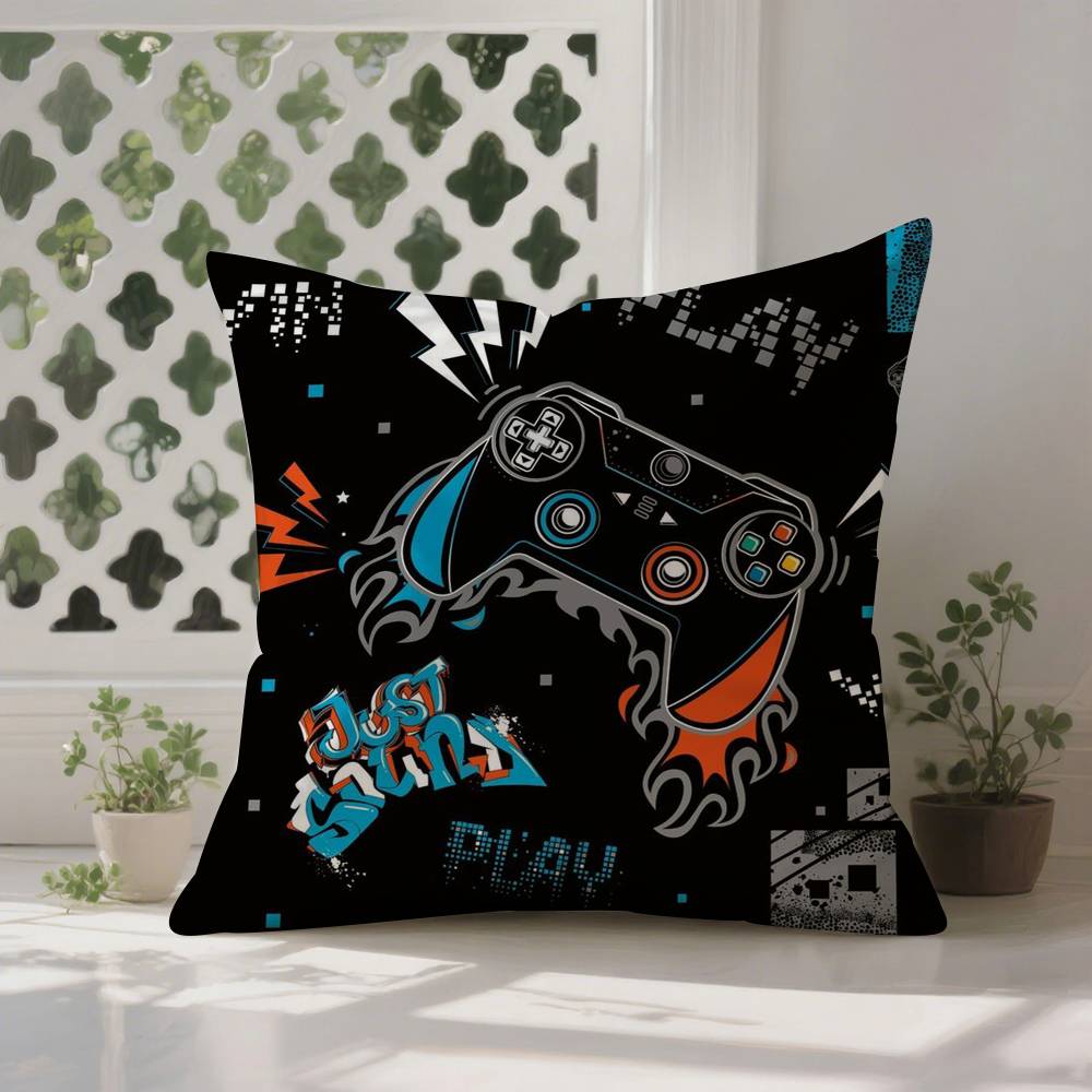 Colorful Graffiti Game Gamepad Pillow Case  Anti-dustmite Pillowcase Invisible zipper silky Sofa cushion cover