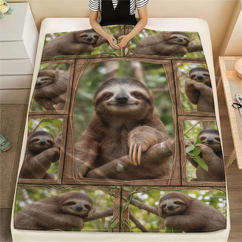 Kitten Sloth Lion Wolf Frame Print Flannel Blanket,High Quality Comfortable for All Seasons,Home Decor,Warmth and Comfort,Perfect for Christmas Gifts